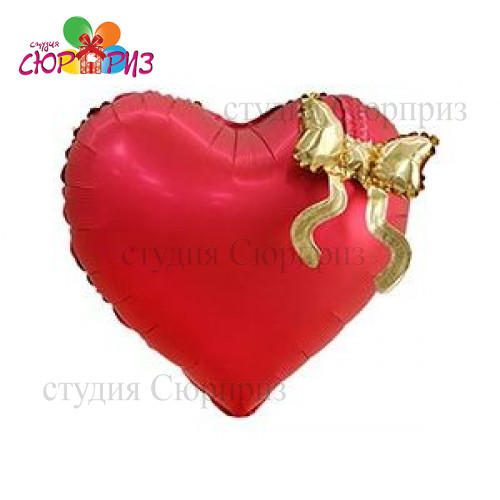 Сердце красное бант золото